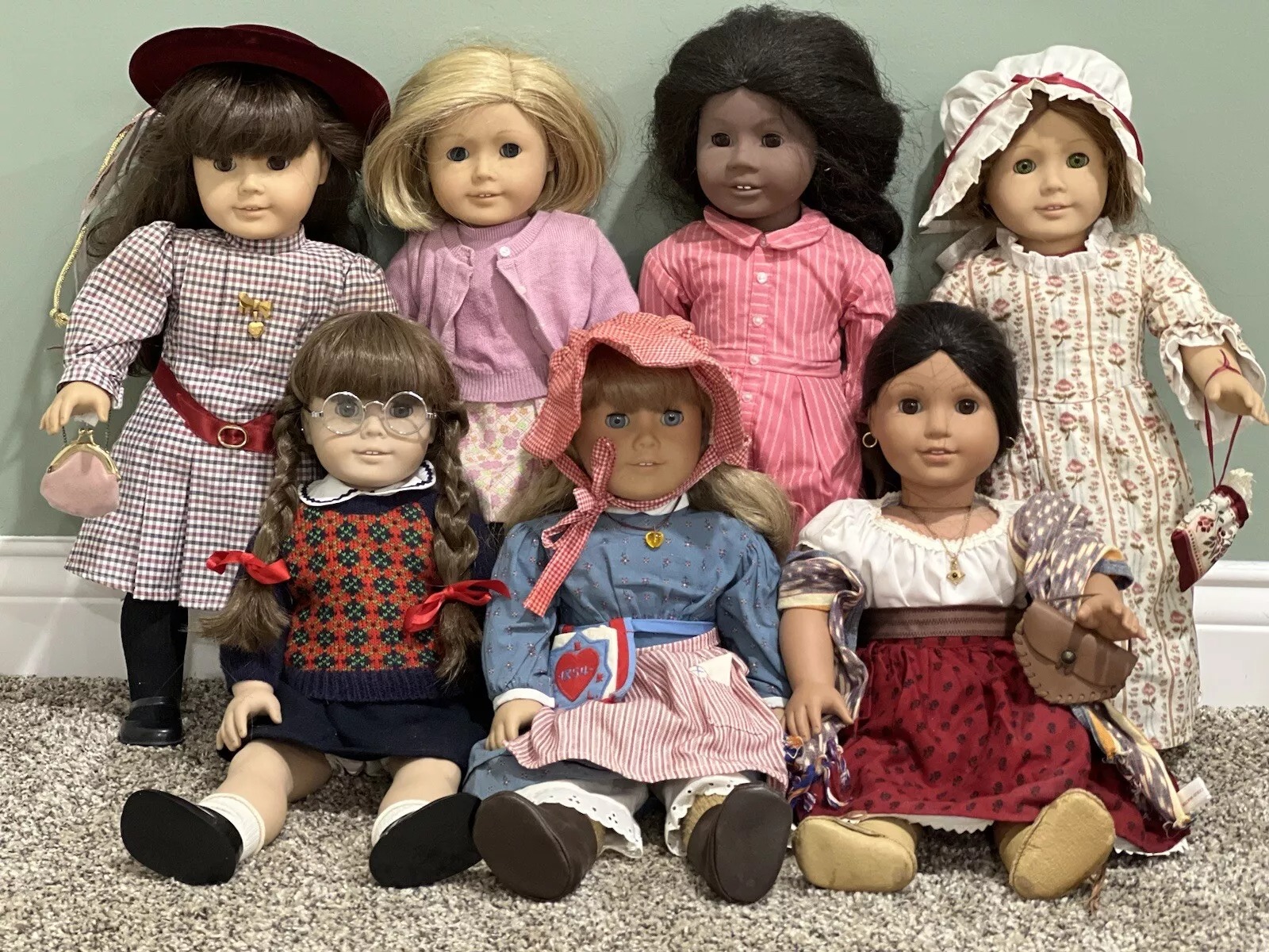 Lot 7 RETIRED Original American Girl Dolls Pleasant Co 90s Brown Body Meet Outfi