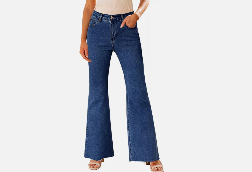 Vintage wide-leg denim jeans with an extreme flared leg opening, evoking the exaggerated 90s silhouette JNCO jorts were known for