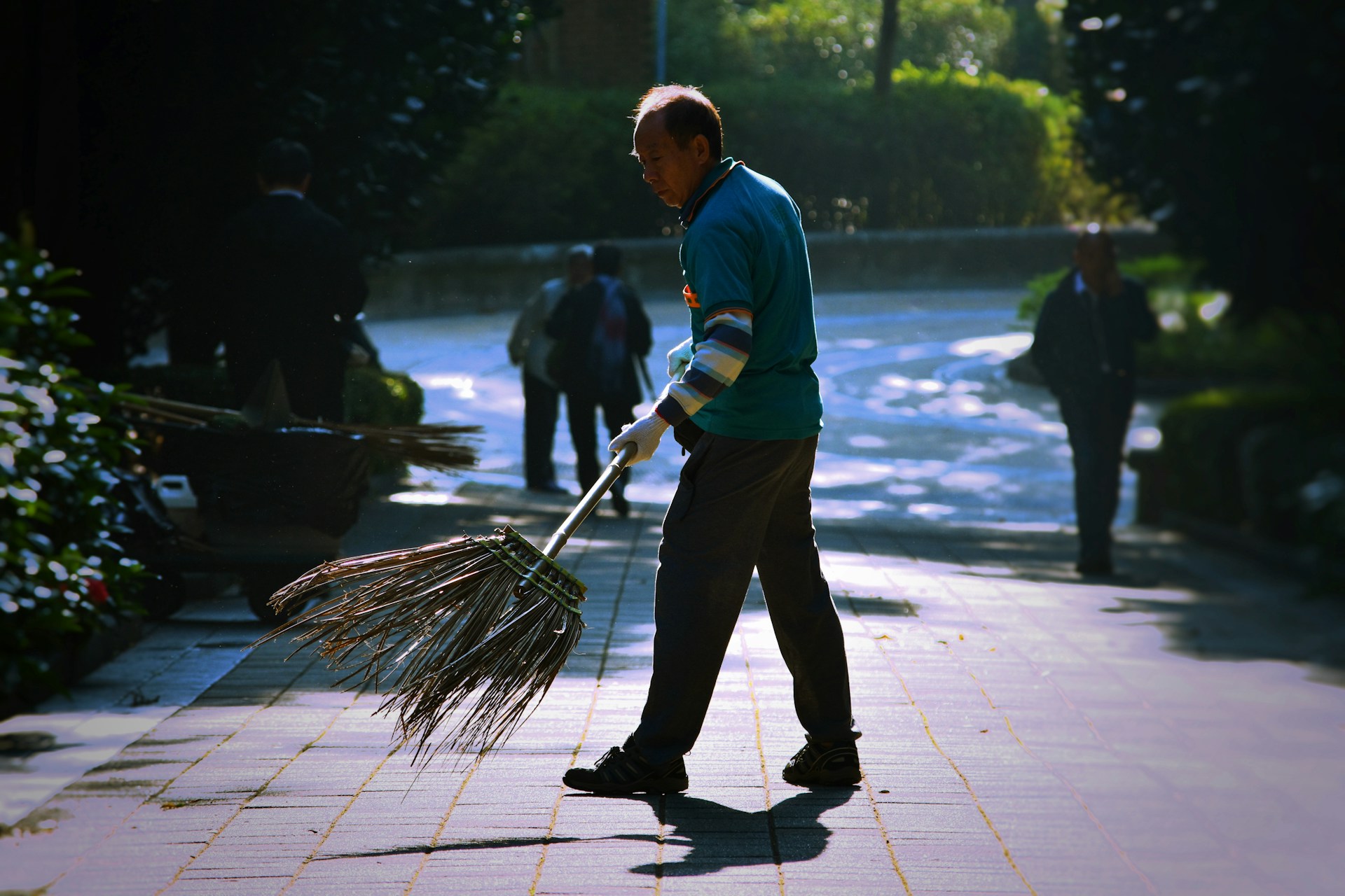 Sweeping the front porch