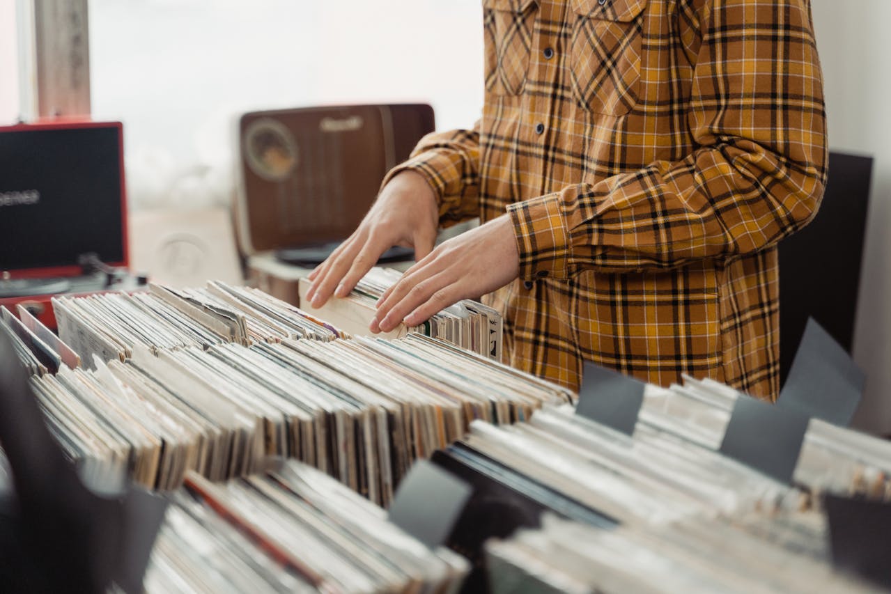 boy buying vinyl records