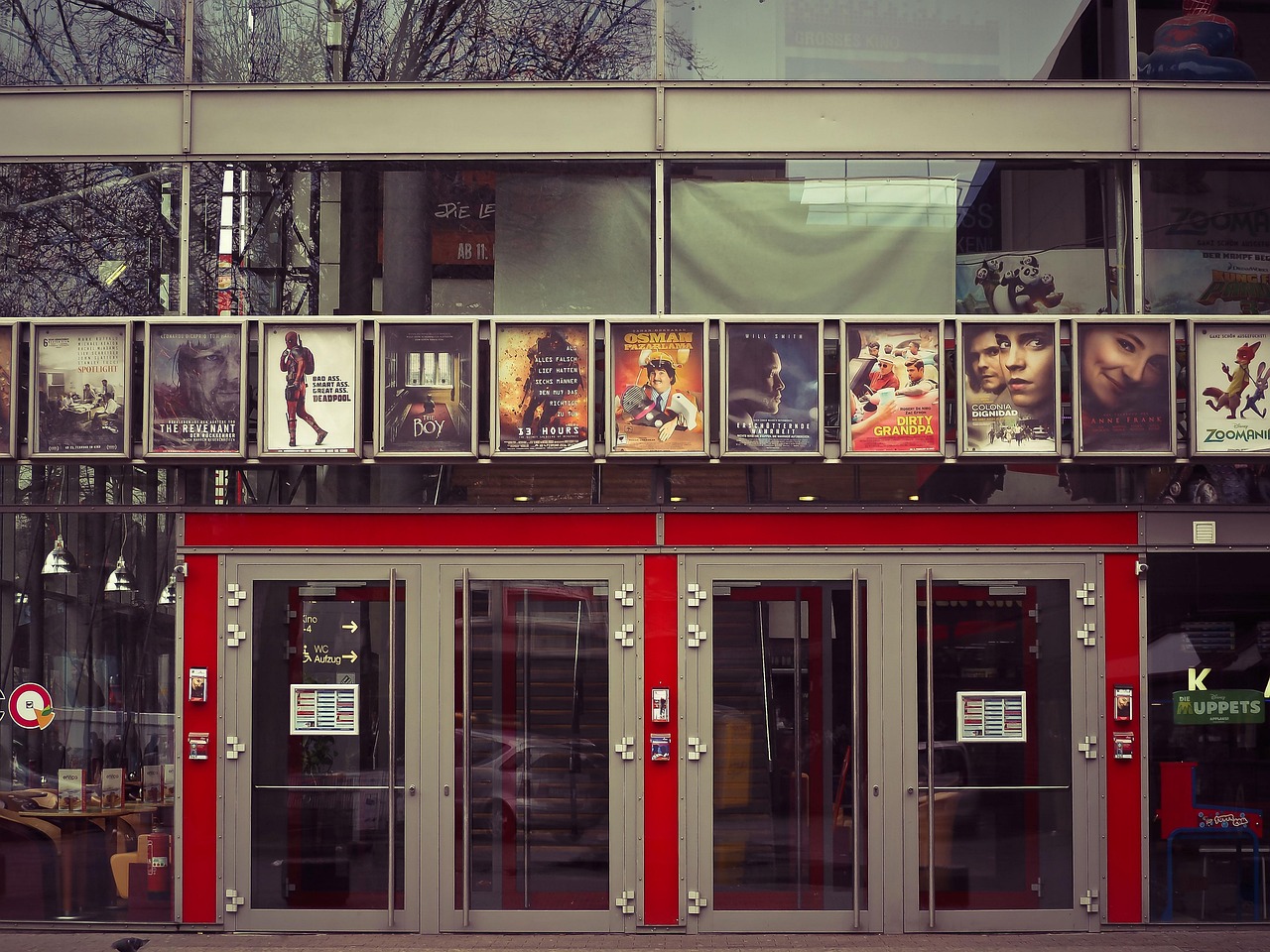movie theater, movies, entrance, posters, doors, facade, scene, urban, dusseldorf, city, movie theater, movie theater, movies, movies, movies, movies, movies