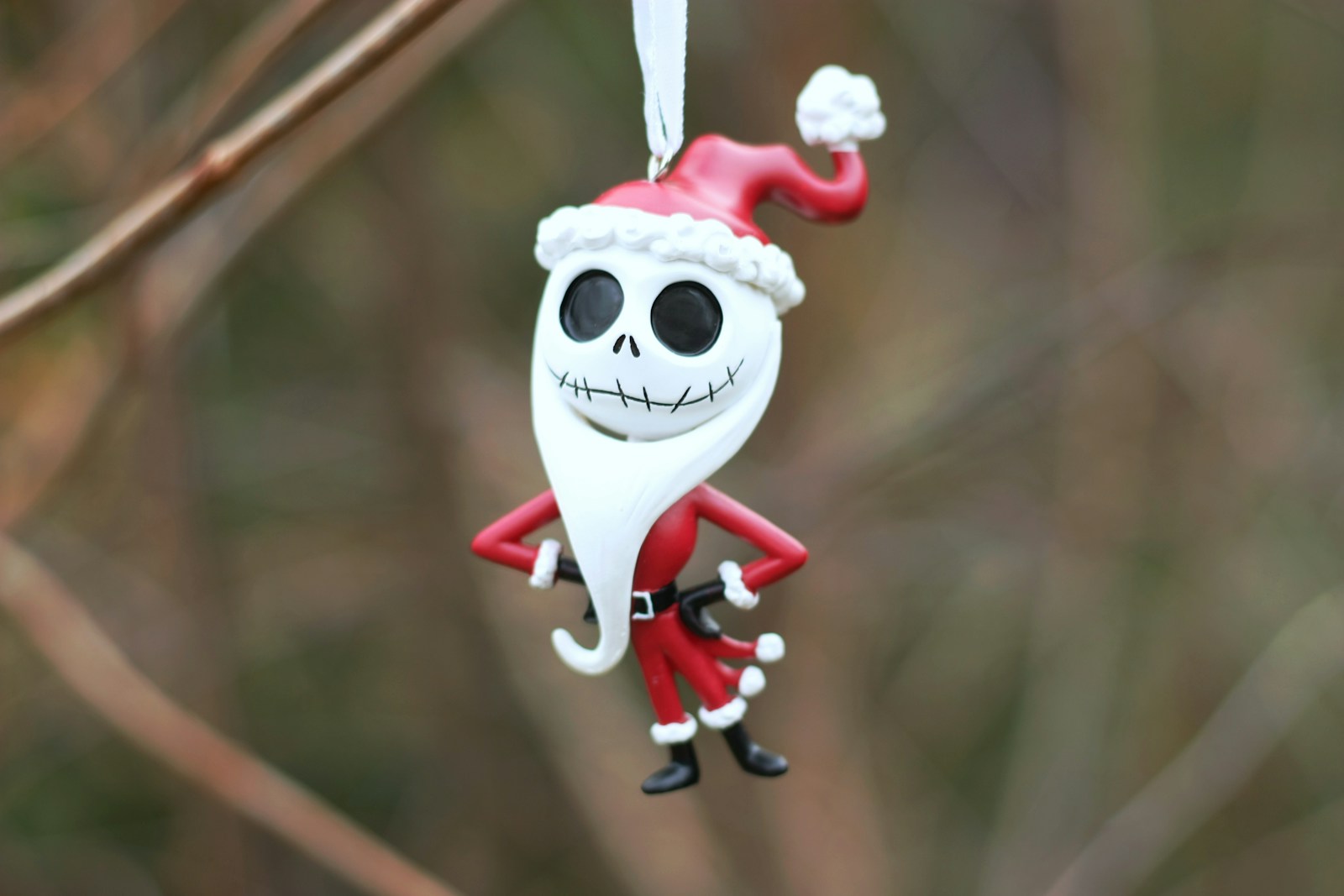 a christmas ornament hanging from a tree