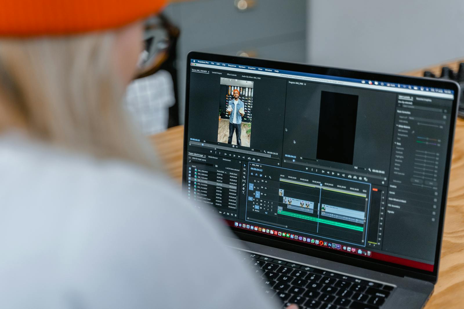 Close-up of video editing software on laptop, focused on timeline.