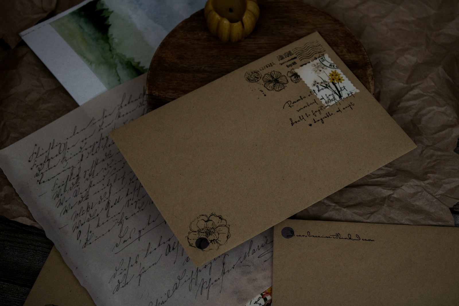 a pile of old letters sitting on top of a table