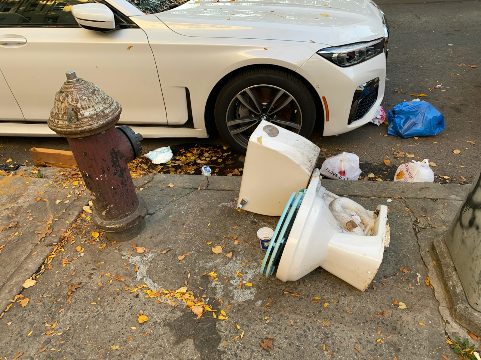 toilet bowl besid eparked vehicle