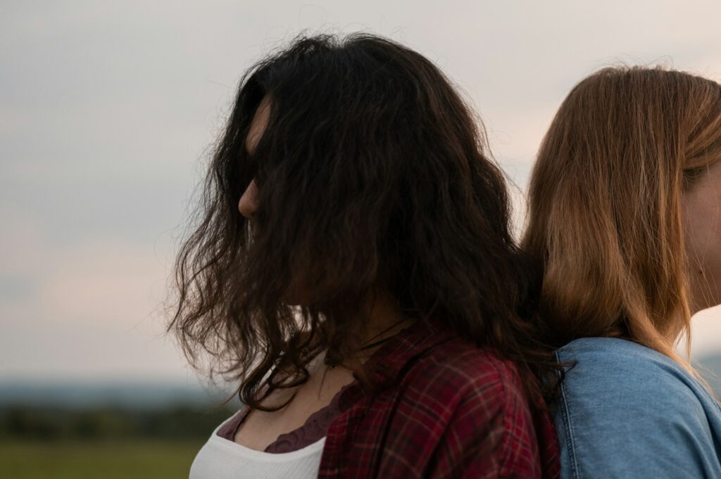 woman in red and black plaid shirt