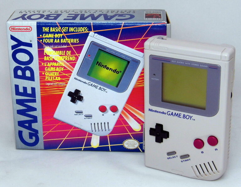 Vintage 1989 Nintendo Game Boy handheld console, the original hardware Pokémon Red and Green launched on in Japan in 1996