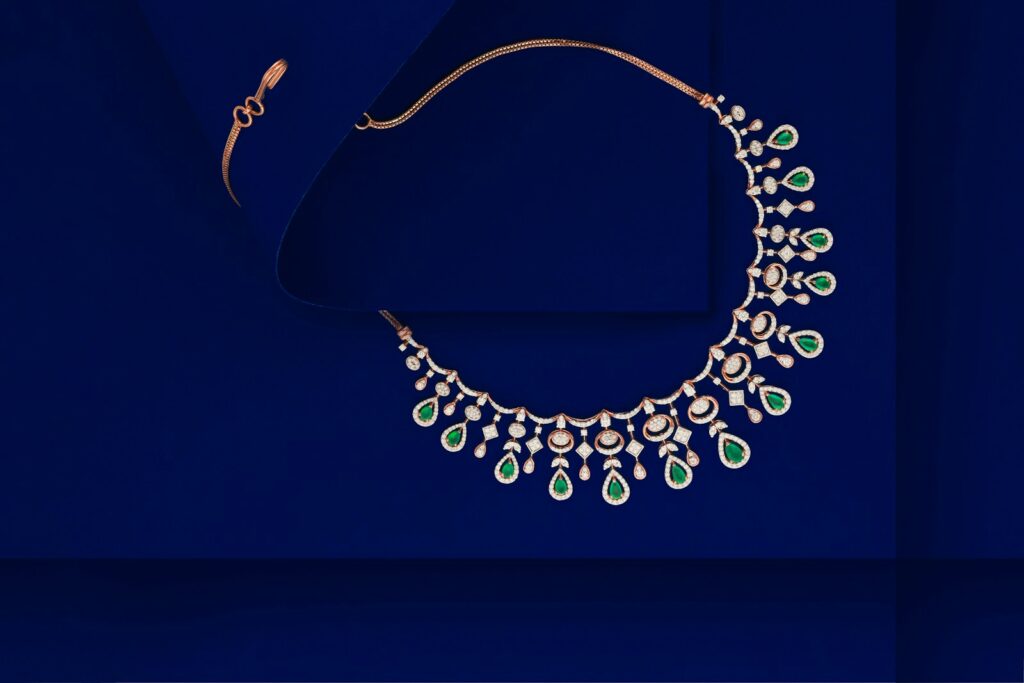 A diamond necklace and a pair of earrings