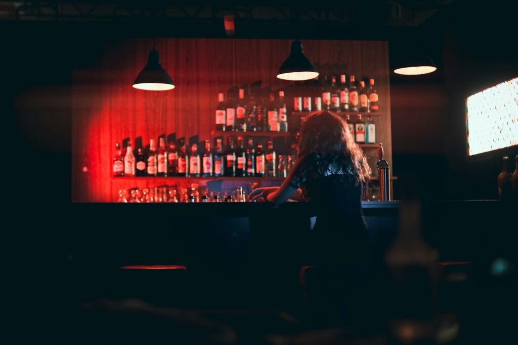 a couple of women in a bar