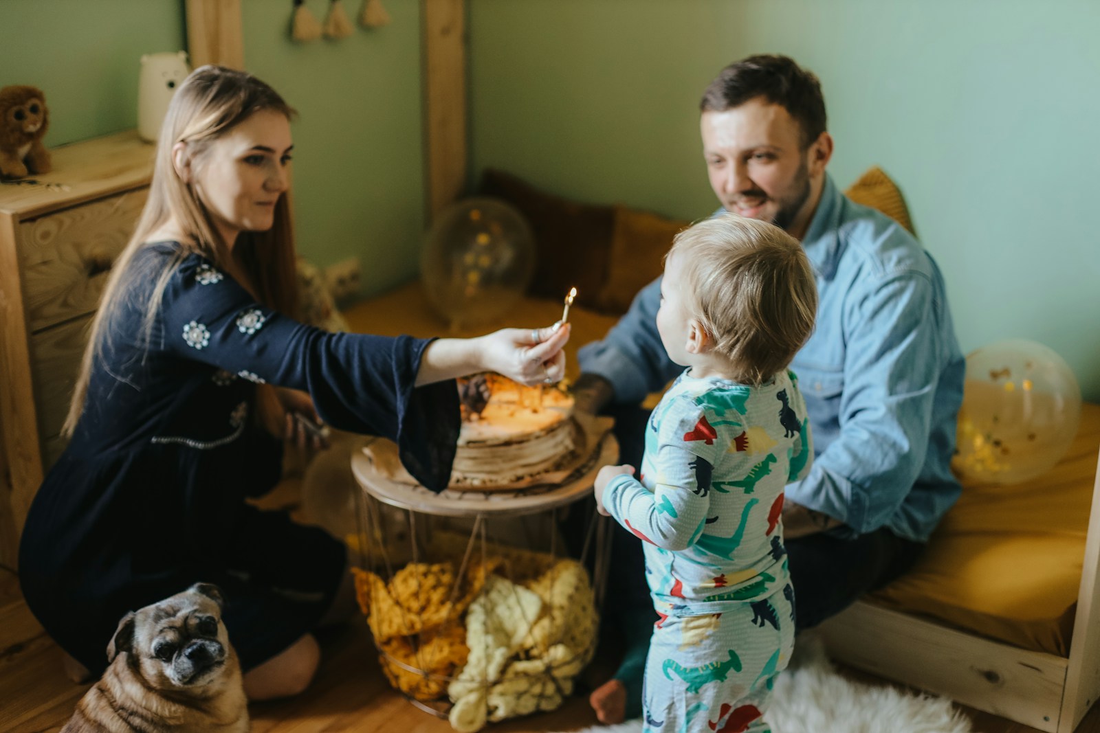 a family with a dog