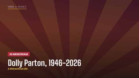 Editorial graphic reading Dolly Parton 1946-2026, A Rhinestone Life