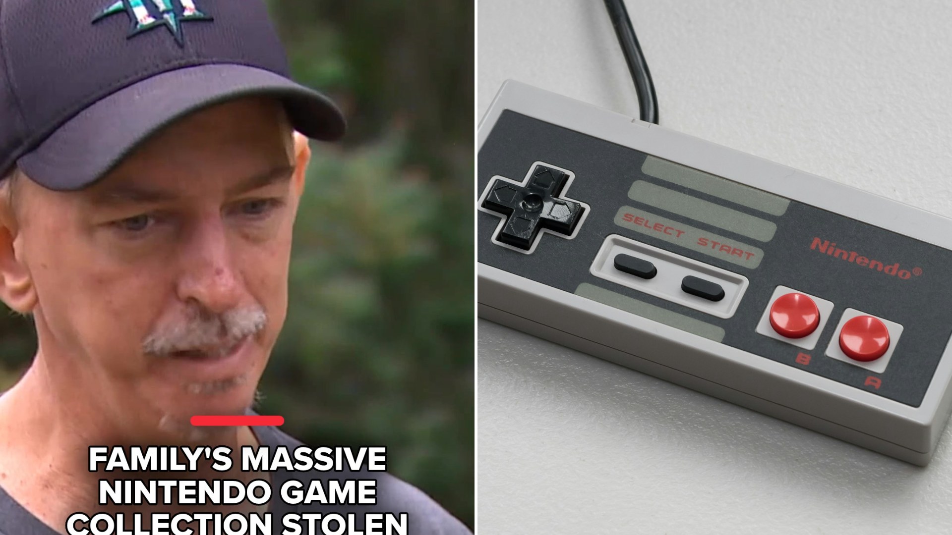 Father interviewed about his stolen NES game collection next to an NES controller