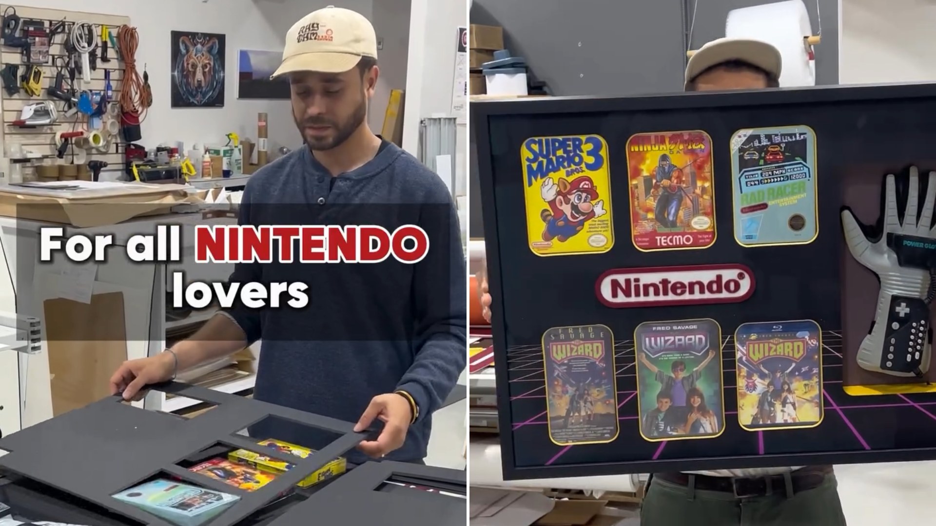 Framing shop builds a Nintendo game box shadowbox display