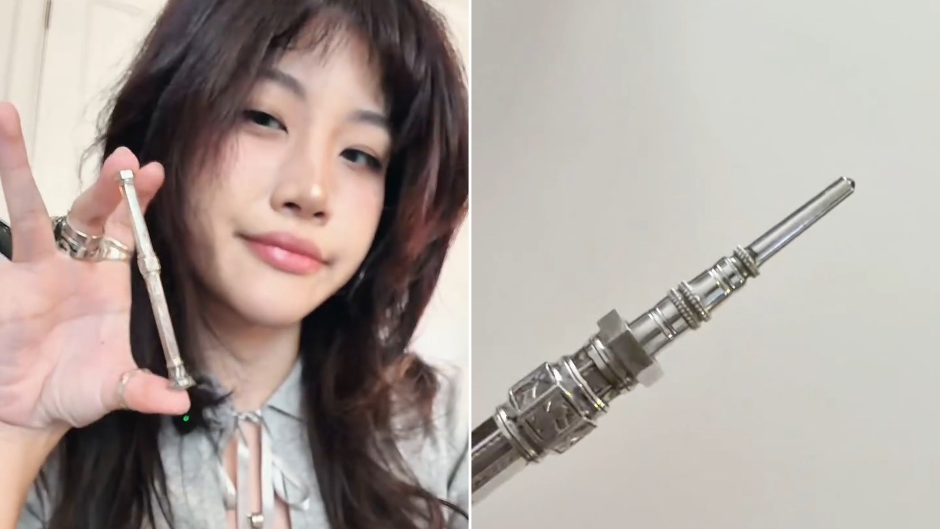 Collector holding a Victorian propelling pencil and a close up of its mechanism