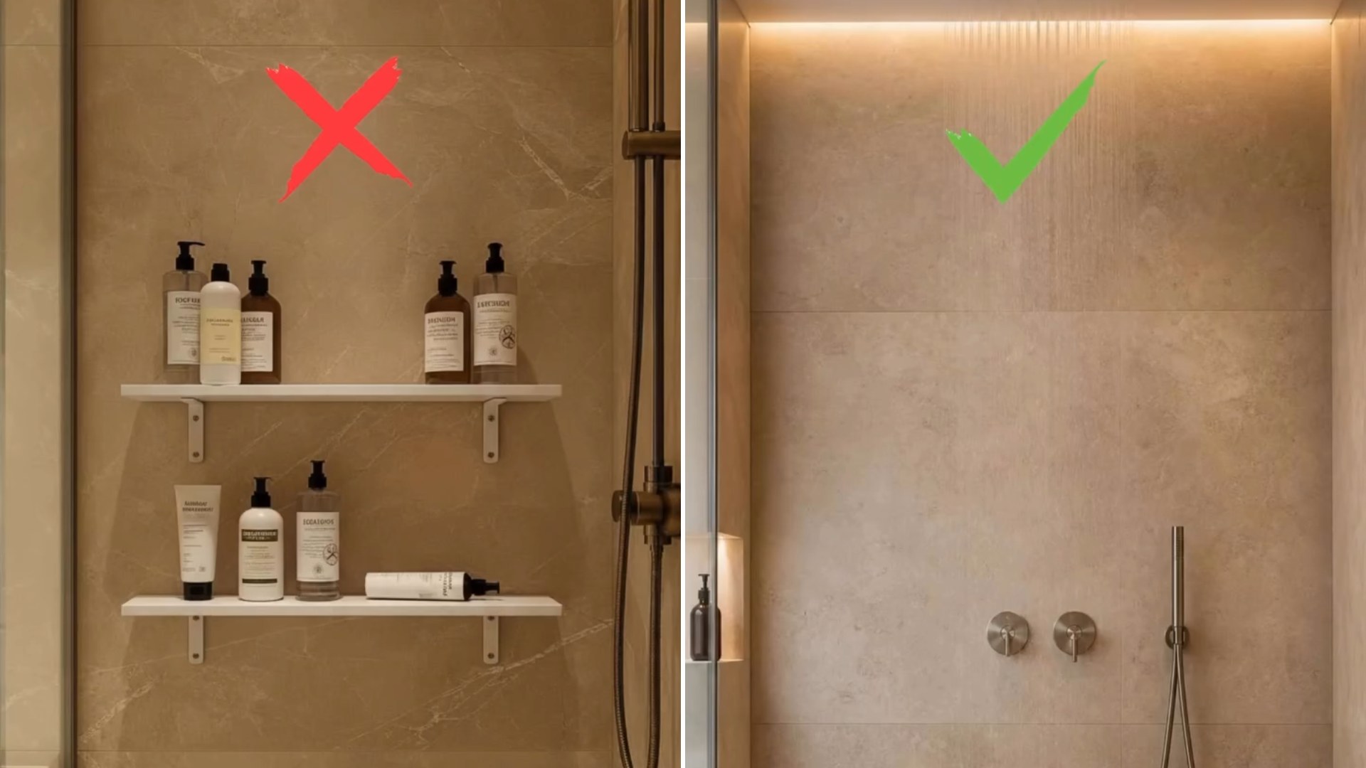 Bathroom design red X versus green check comparison