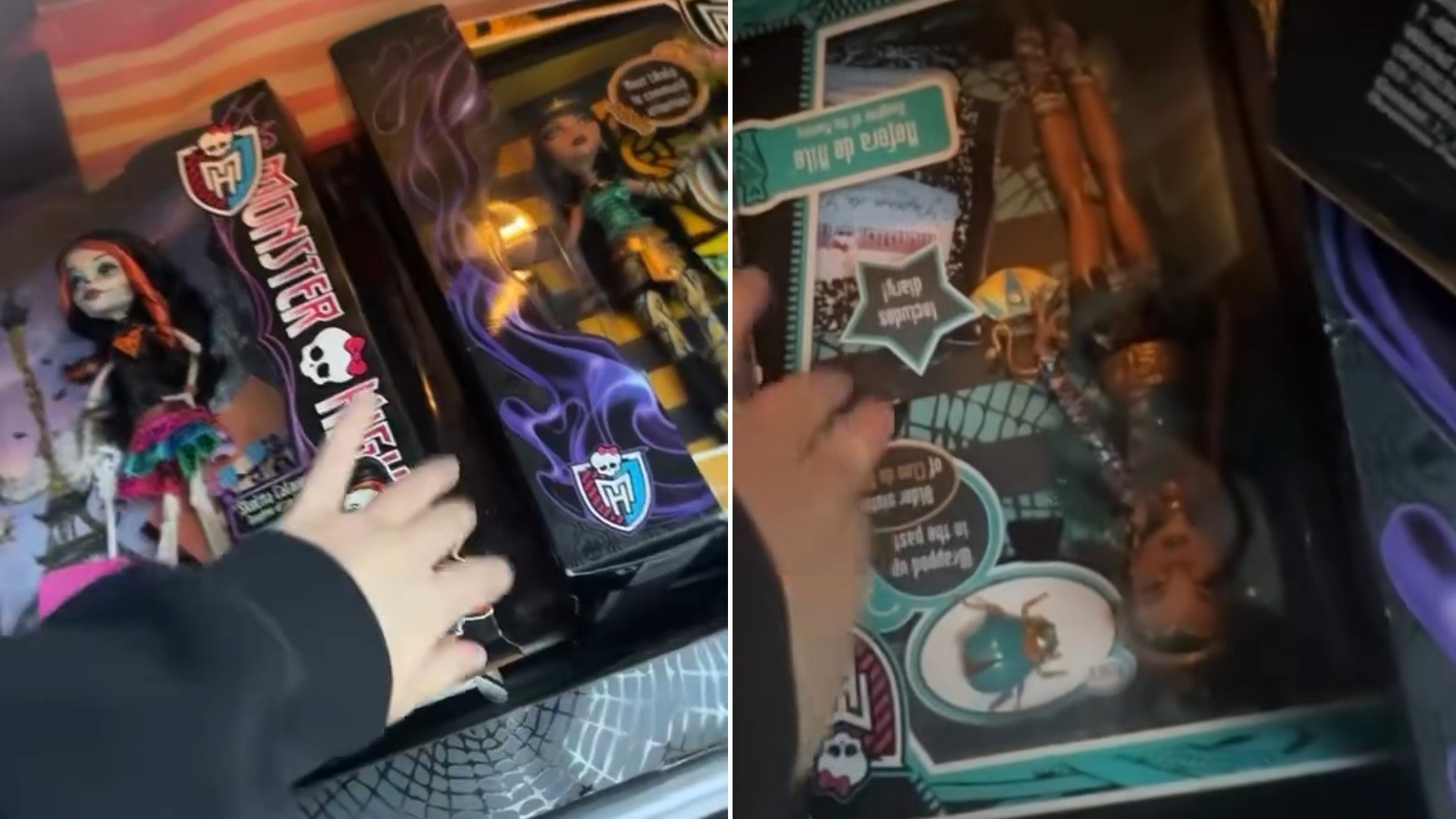 Two moments from an Instagram reel: a drawer full of small collectible finds.