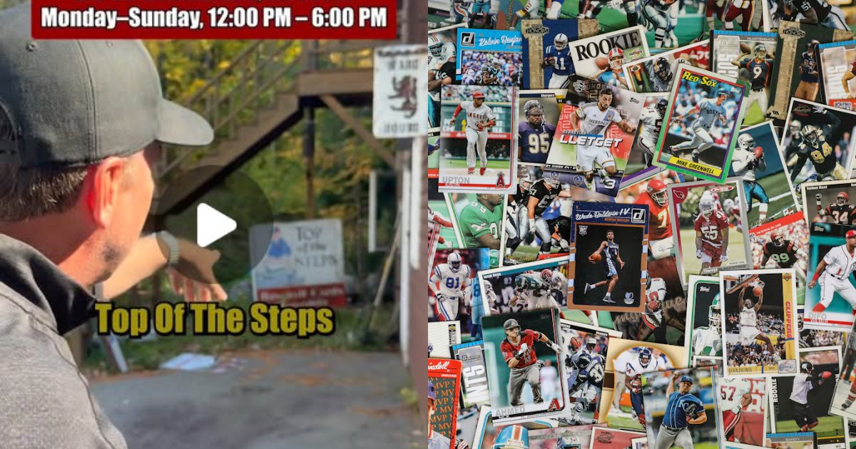 Man spots a roadside sign for a baseball card shop in the middle of nowhere, meets the owner who opened it in 1989 and finds an honor system card room in the basement with mystery grab bags sorted by sport