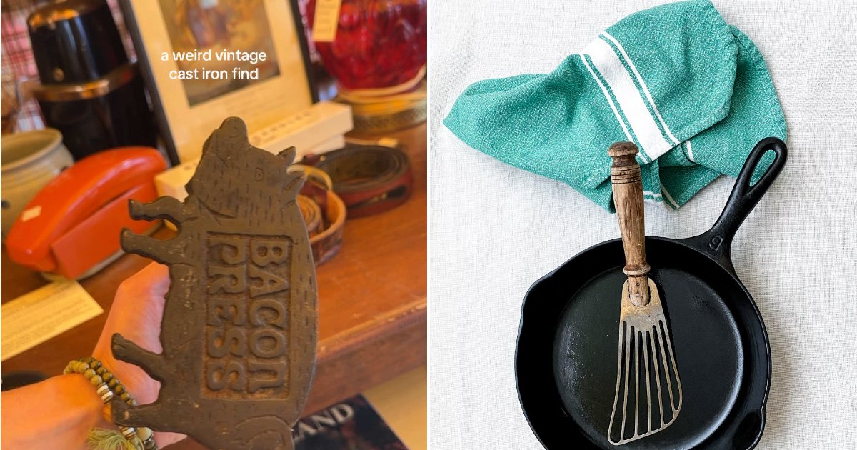 Weird vintage find from an antique shop turns out to be a pig shaped cast iron bacon press and one thrifter scrubs it down to bare iron, sands the handle and finishes by pressing real bacon with it