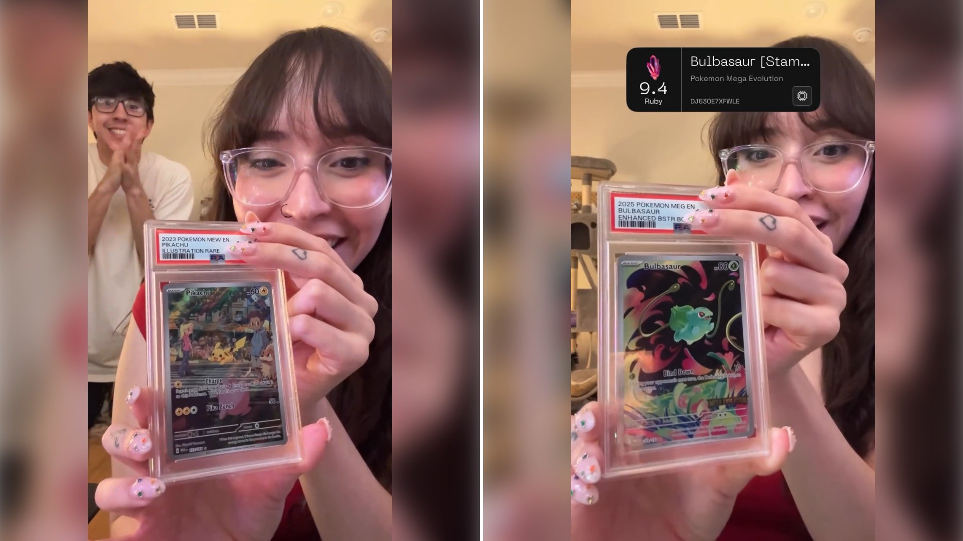 Two stills from an Instagram reel by @pokecate.