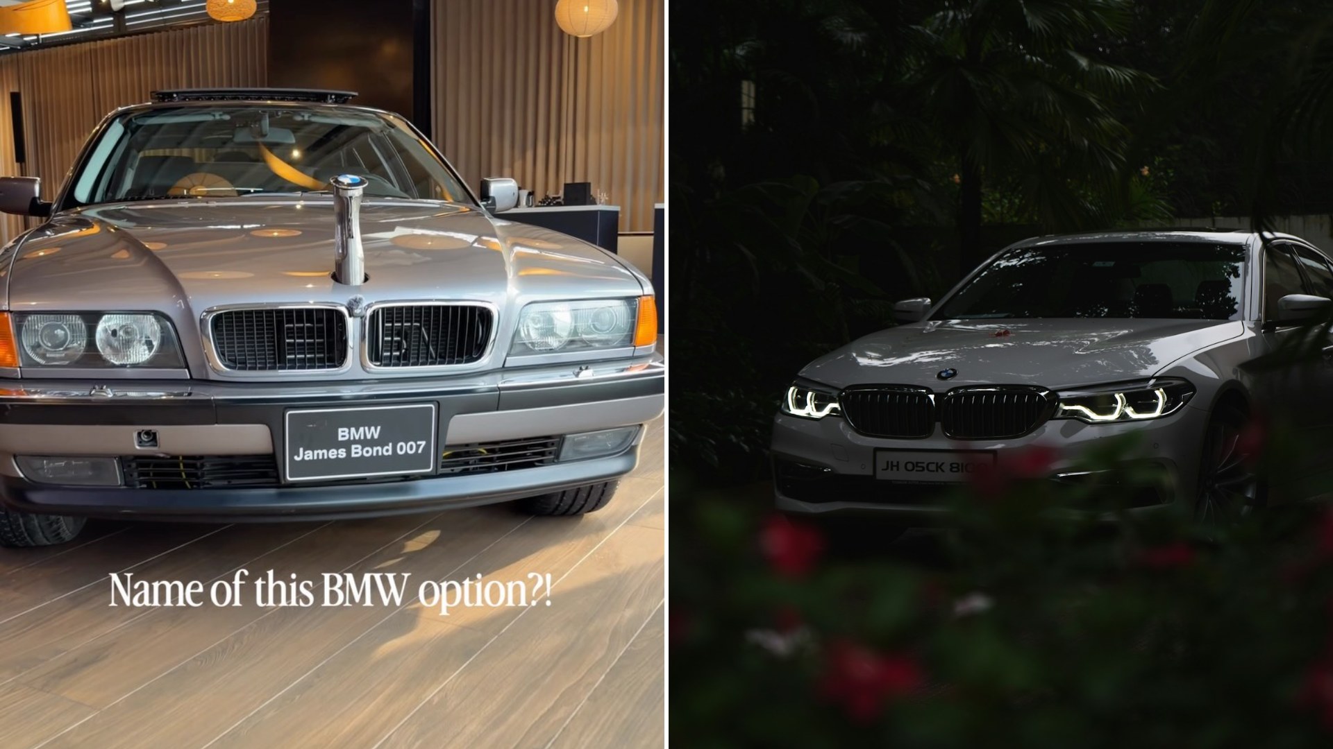 Left: cover still from an Instagram reel by @bratudor. Right: a car parked in a driveway (Unsplash photo by Nayan Bhalotia).