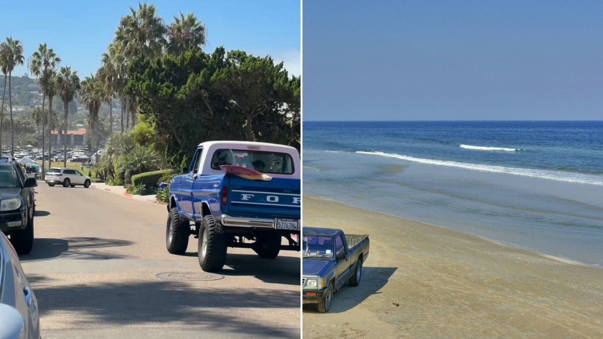 A Couple Takes Their Vintage Blue Ford Pickup on a Beach Day Full of Driving, Surfing, and Sunshine