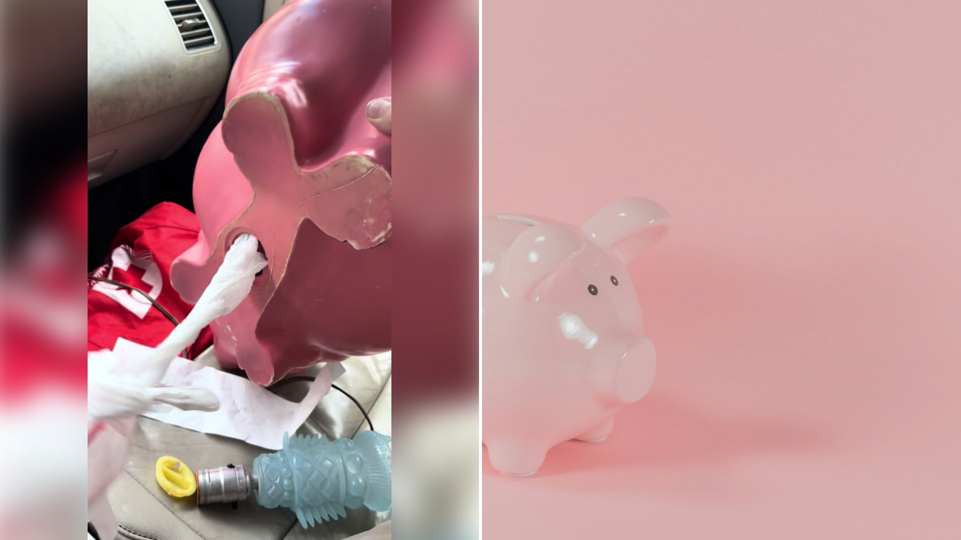 Thrifter Pulls a Chain of Knotted Plastic Bags Out of a $10.99 Goodwill Piggy Bank and Says the Wads of Cash Hidden Inside Them Added Up to $2,028