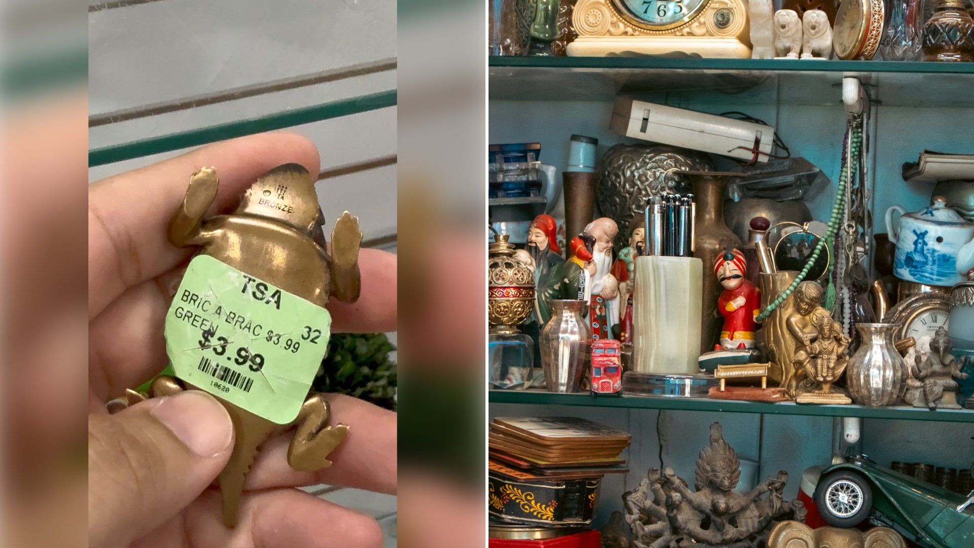 Thrifter Lifts a Blackened Horned Toad Off a Glass Shelf for $3.99, Says It Is a James Avery Bronze Paperweight That Sells for $190 New, Then Polishes It Gold With a Nail Buffer