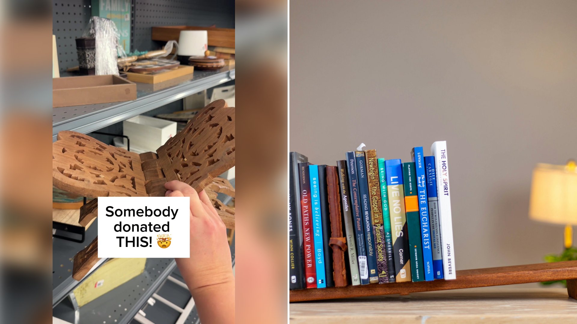 Thrifter Spots a Dried Out Carved Folding Book Stand Someone Donated, Brushes Conditioner Into Every Cutout, and Commenters Say It Is a Rehal, a Stand Used for Reading the Quran