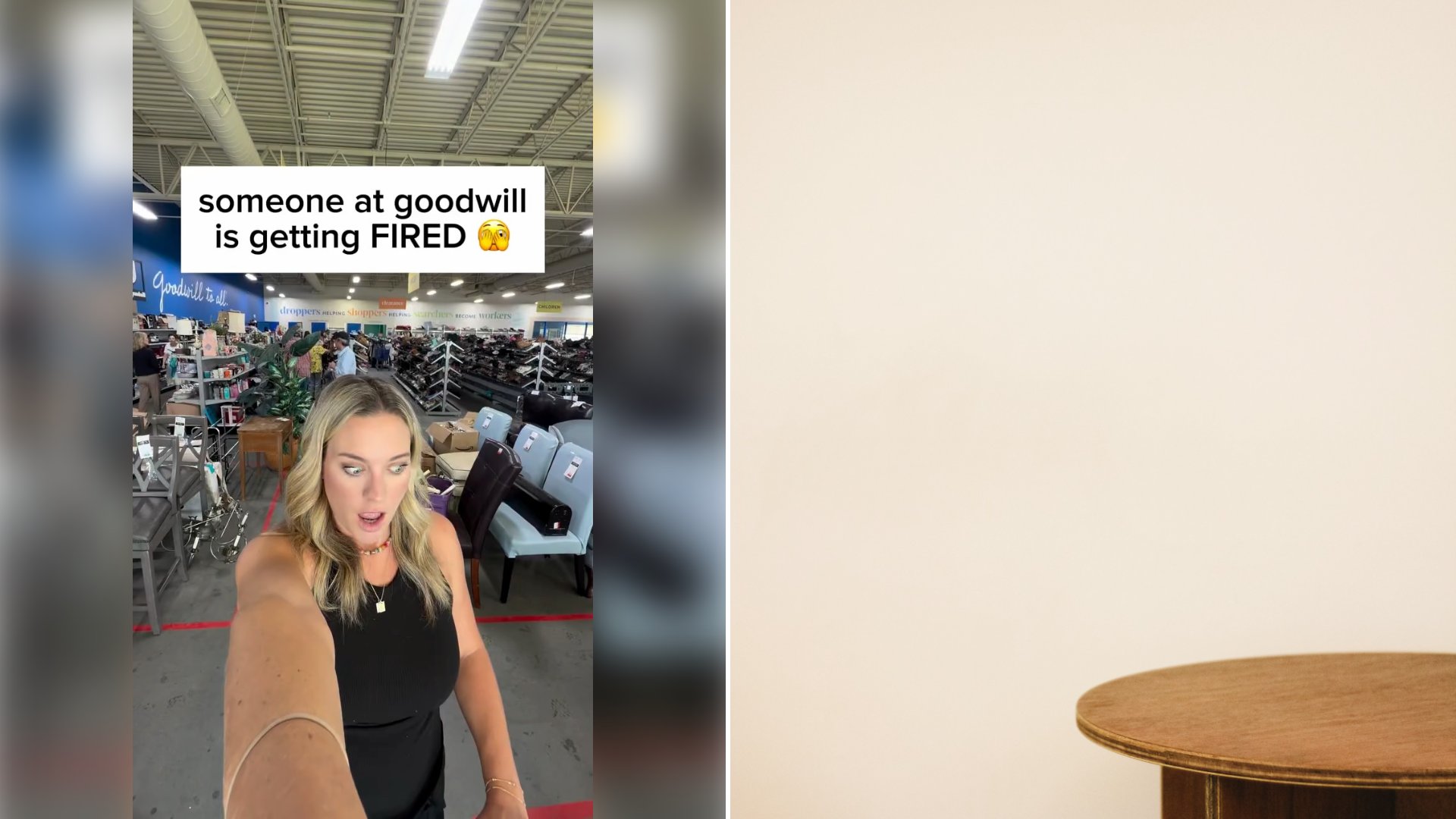 Left: cover still from an Instagram reel by @. Right: A simple brown wooden table standing beside a white wall (Unsplash photo by Suhyeon Choi).