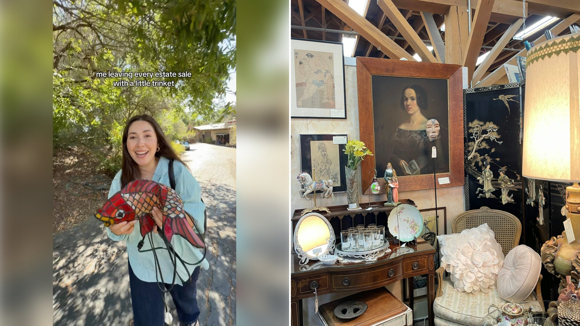 Left: cover still from an Instagram reel by @. Right: A room filled with furniture and framed pictures on the walls (Unsplash photo by Natalie Sierra).
