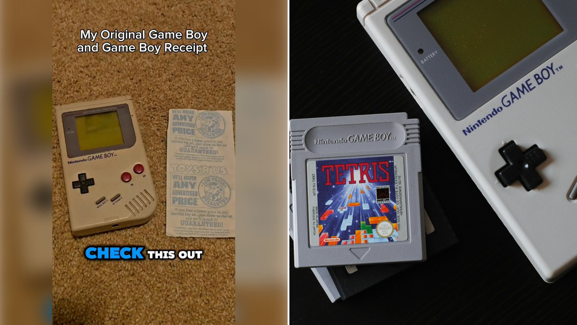 Left: cover still from an Instagram reel by @. Right: A white Nintendo Game Boy (Unsplash photo by Nik).
