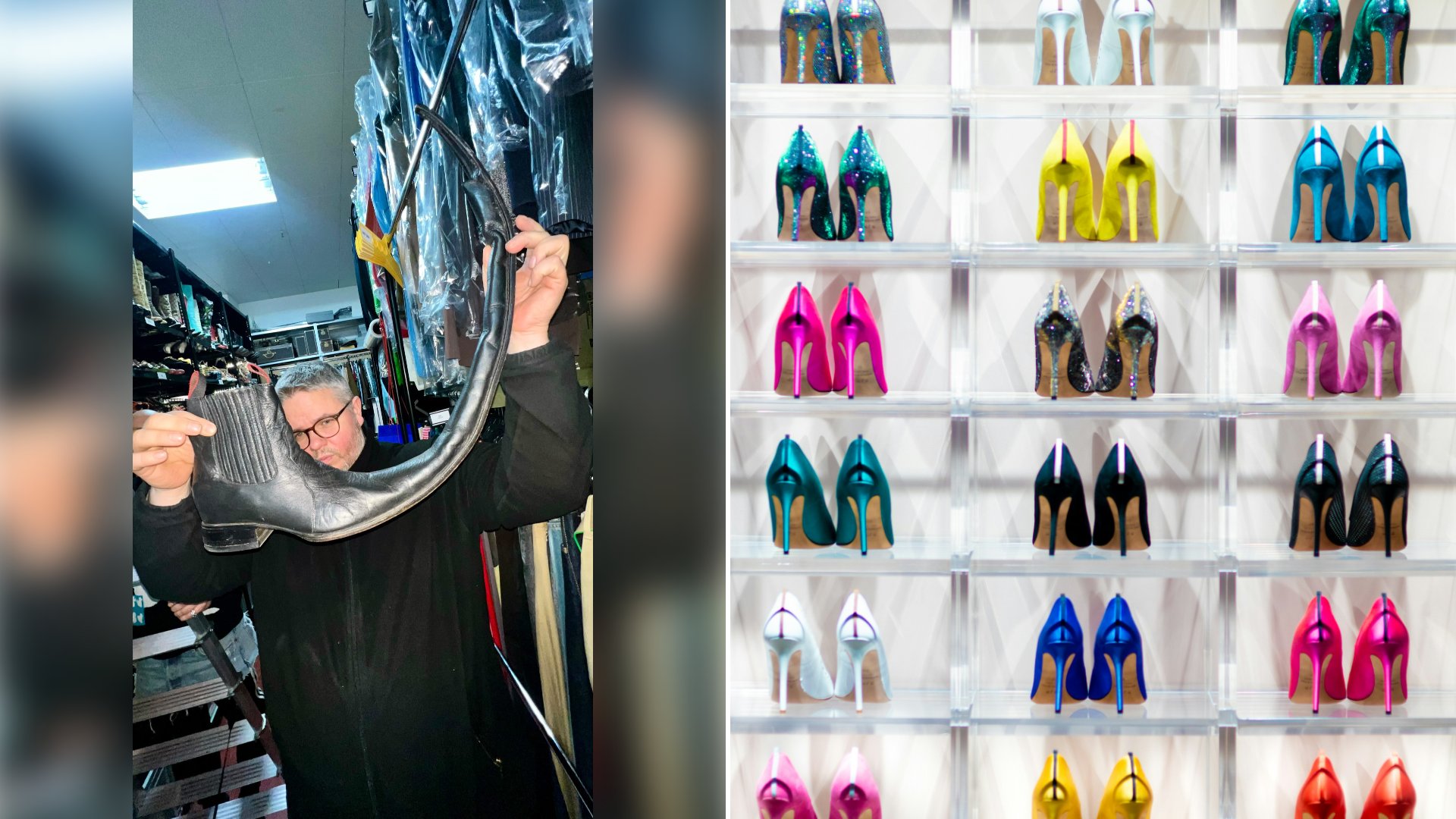 Creator Posts a Crowded Archive Shop Shoe Tour Where On Screen Labels Name Comme des Garcons, Balenciaga, McQueen, Tom Ford, YSL and Margiela Seasons as Each Pair Is Held Up