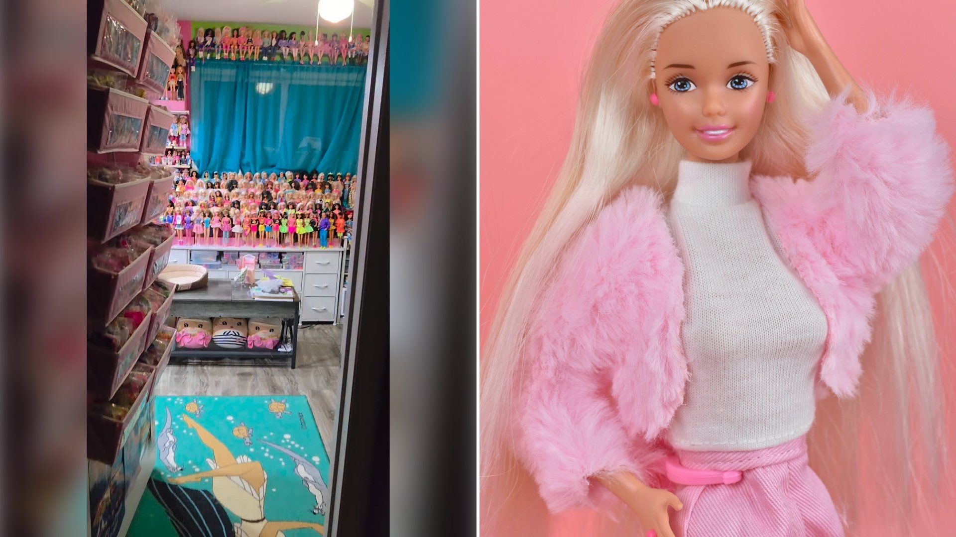 Barbie Collector Says She Quit Dolls at 16 for Being Too Cool, Then Dug Out Her Childhood Barbies When Covid Hit and Now Films a Room Packed Wall to Wall With Them
