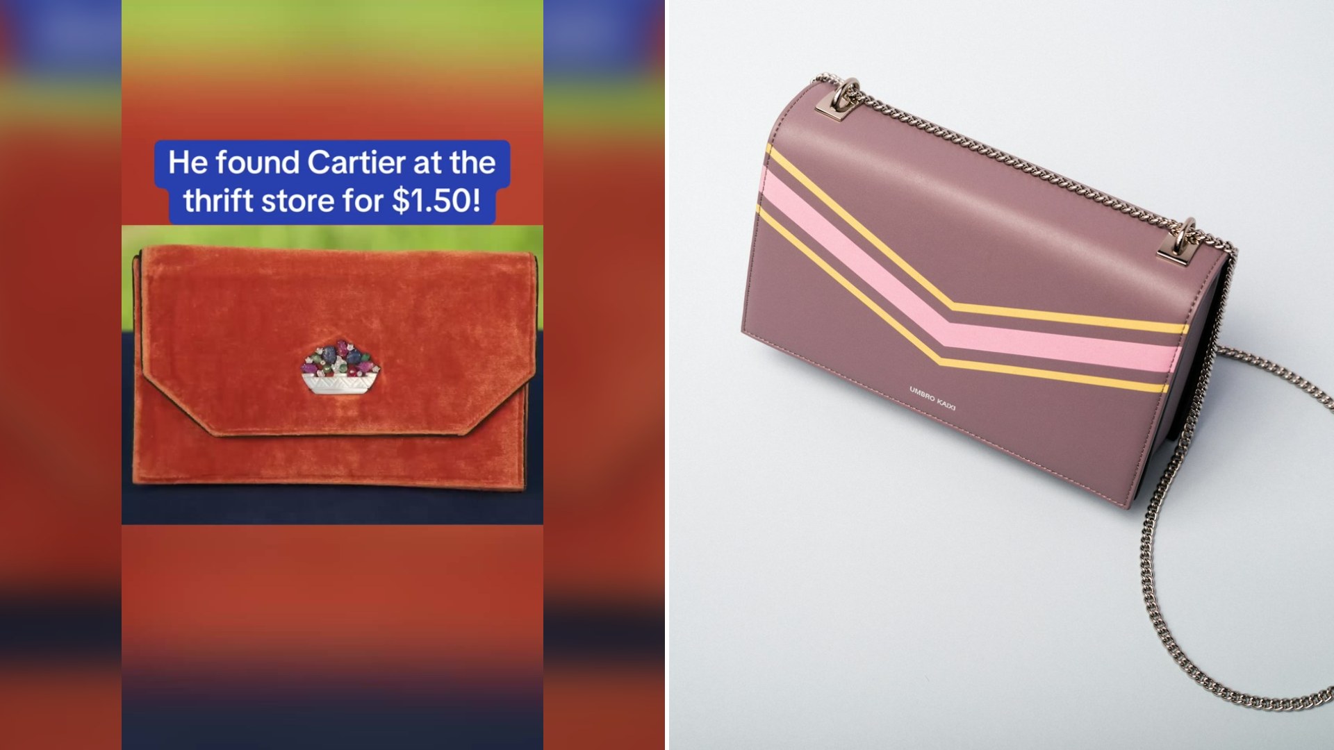 Cover of @roadshowpbs's TikTok video beside an Unsplash photo by Creative Headline of a brown leather handbag on a light background