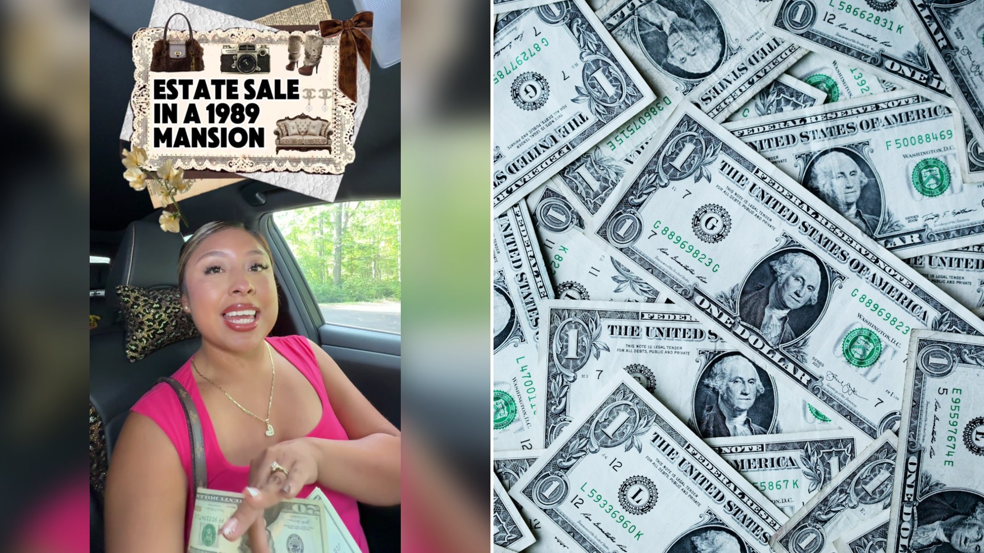 Cover of @cindy.dionicio's TikTok video beside an Unsplash photo by Alexander Grey of US dollar banknotes
