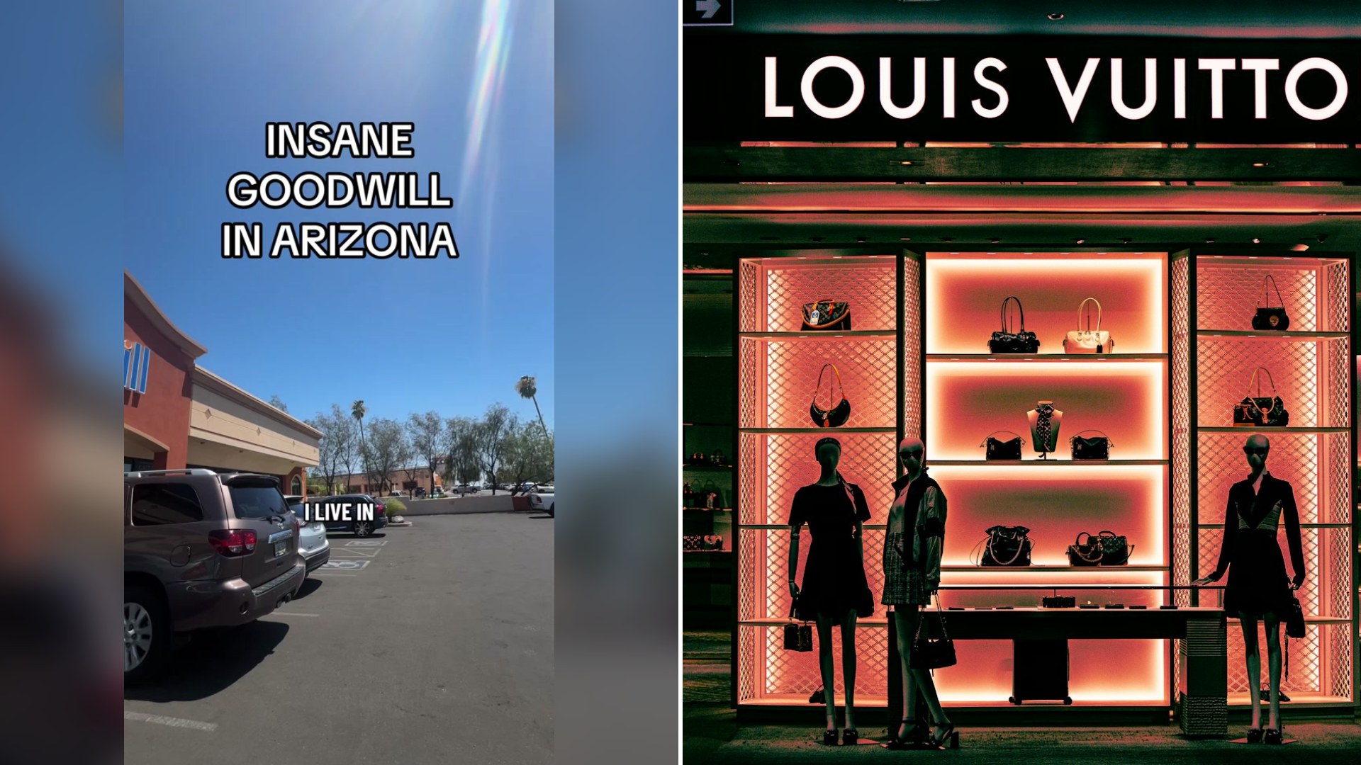 Cover of @lalehfinds's TikTok video beside an Unsplash photo by Sam of a luxury store window with mannequins and handbags