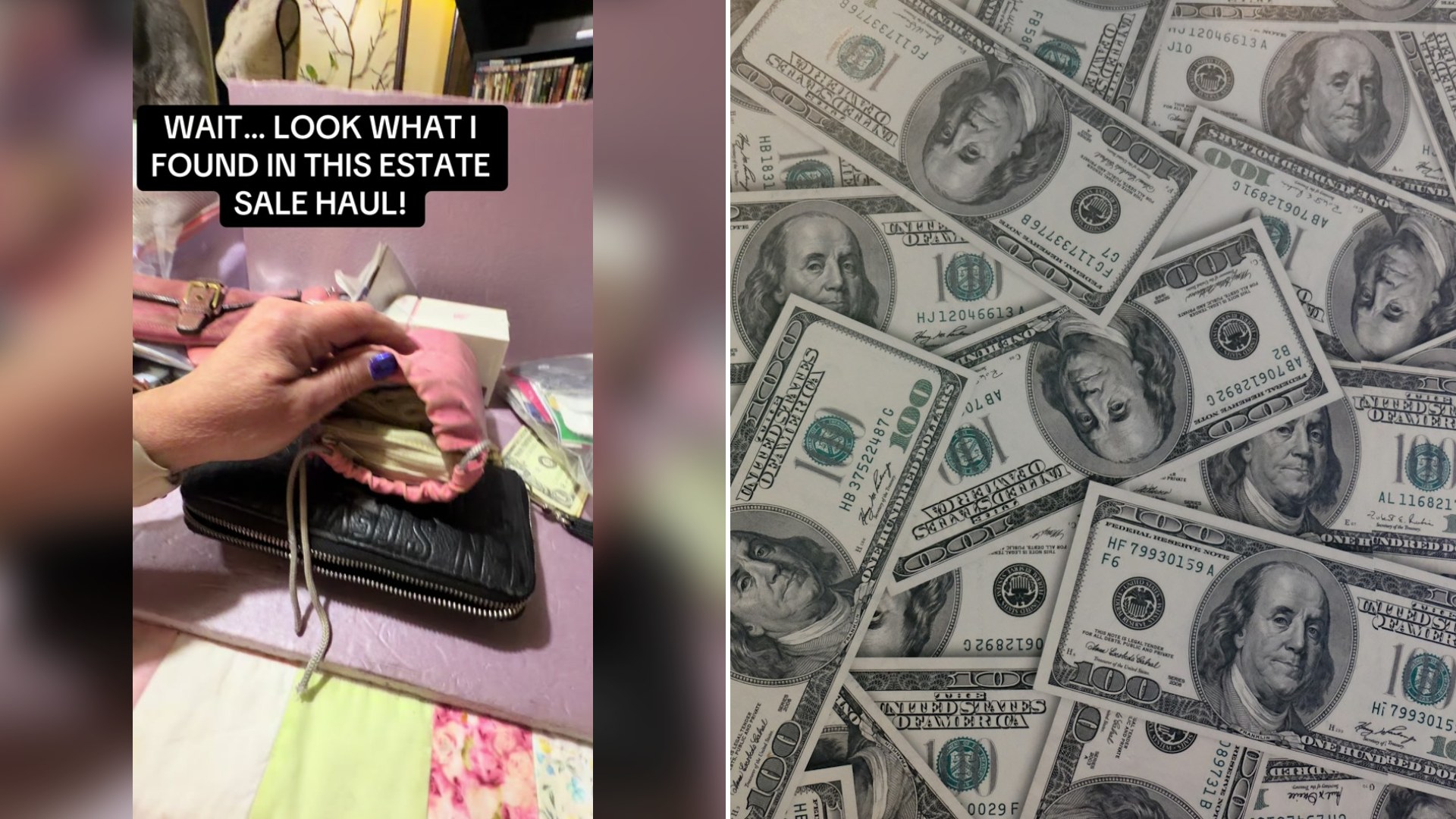 Cover of @moneymaker6885's TikTok video beside an Unsplash photo by Mackenzie Marco of a pile of 100 dollar banknotes