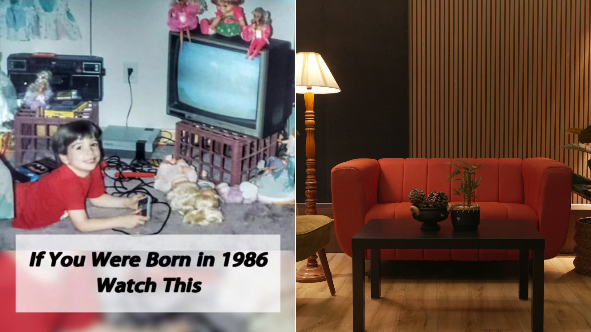 Retro living room with a red sofa, green armchair and wood paneling, photo by The Grid Rooms (@thegridrooms) on Unsplash