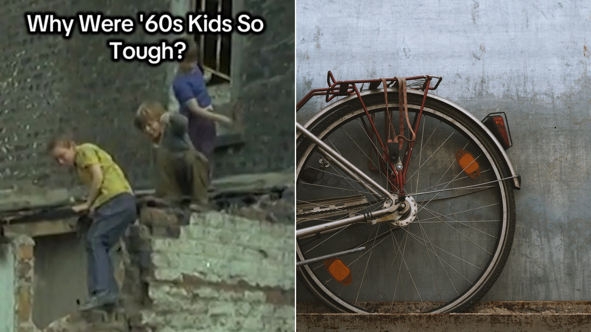 Cover of @memory_files' TikTok video beside an Unsplash photo by Daniel von Appen of a bicycle leaning against a wall