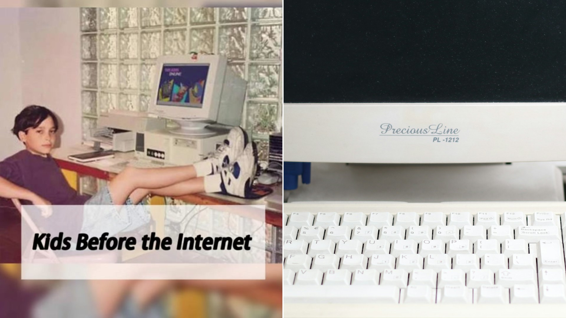 Cover of @past_archives's TikTok video beside an Unsplash photo by Harpreet Singh of a white computer monitor and white computer keyboard.