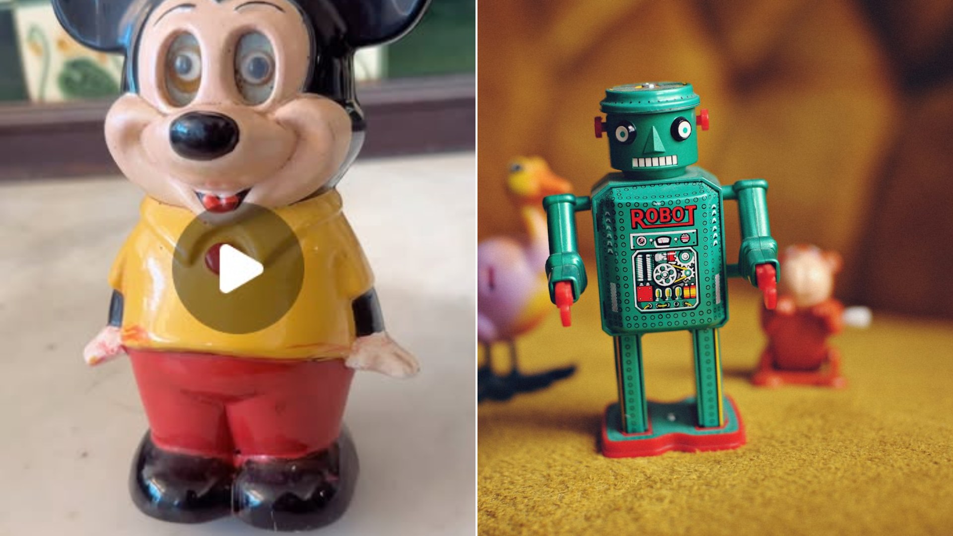 Collector Picked Up a 1970s Mickey Mouse Wind Up Toy at the Markets, and Watching Him Waddle Along Playing Do Your Ears Hang Low Has Viewers Debating Those Googly Eyes