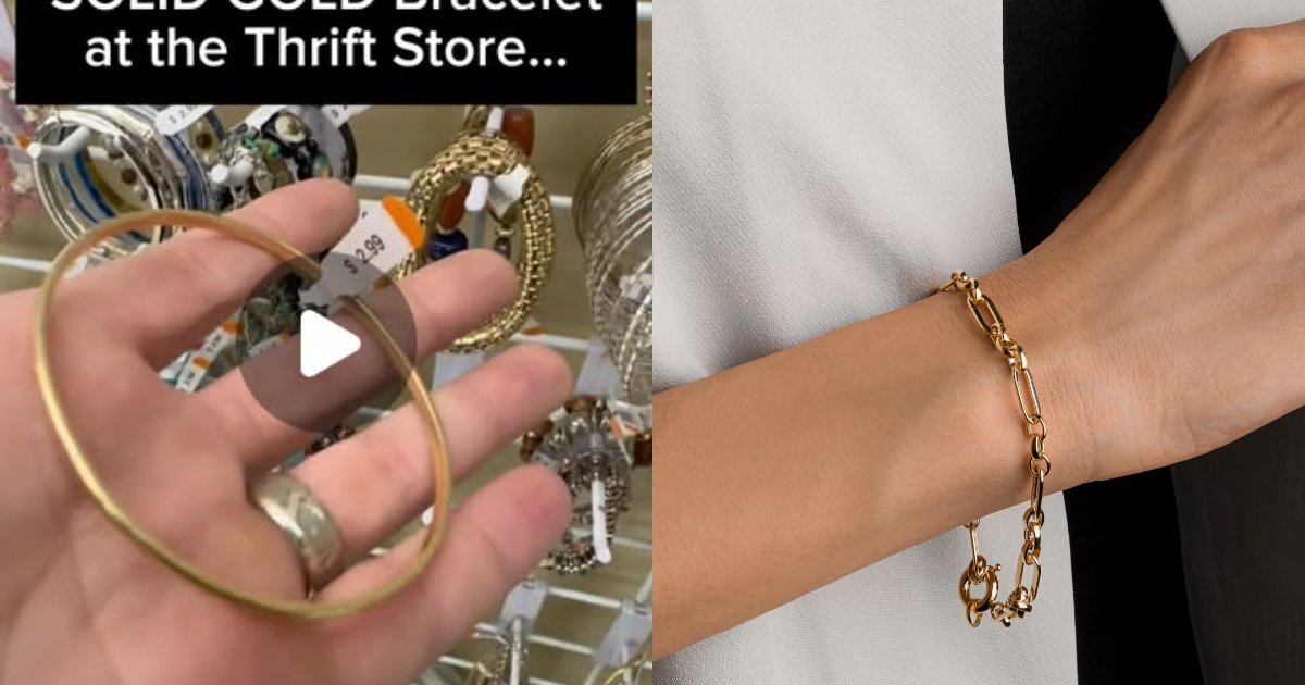 Thrift store shopper spots a thin 14k gold bangle on a jewelry rack for 2.99 dollars, weighs it at 14.04 grams and finds the scrap gold value comes to 796 dollars