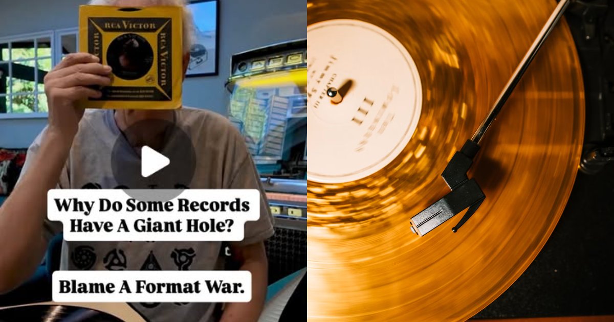 Why some records have a giant hole in the middle and others a tiny one comes down to a format war between Columbia and RCA that jukeboxes quietly helped RCA survive