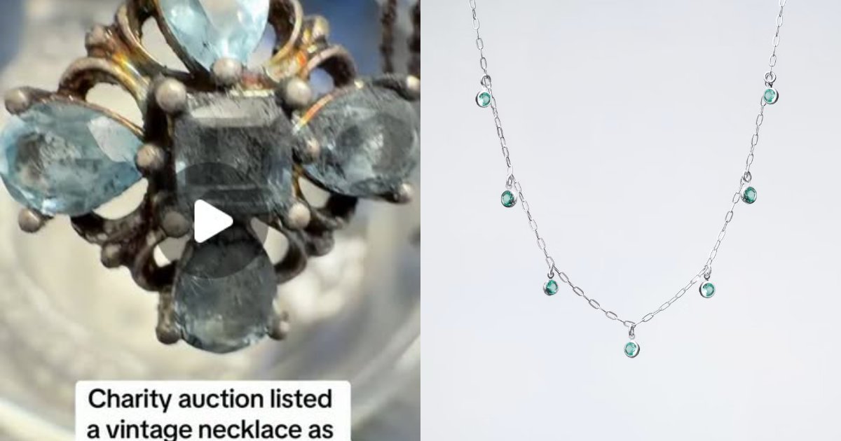 Charity auction listed a tarnished vintage necklace as an unmarked blue stone and a quick cleaning reveals a hidden 925 hallmark and blue topaz gemstones the sellers never tested